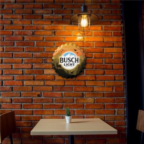 Busch Light Beer Hunting Metal Bottle Cap Sign Garage Shop Bar Man Cave LARGE NW - Picture 3 of 6
